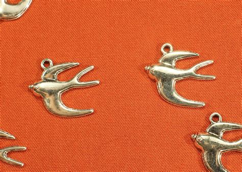 Swallow Mm Antique Silver Tone Single Sided Bird Charms Etsy