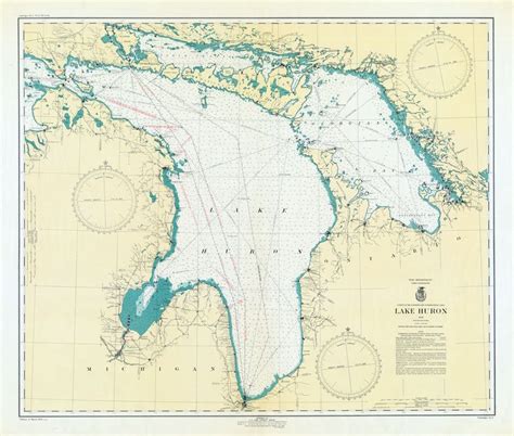 1940 Nautical Map Of Lake Huron And Georgian Bay Etsy Nautical Map