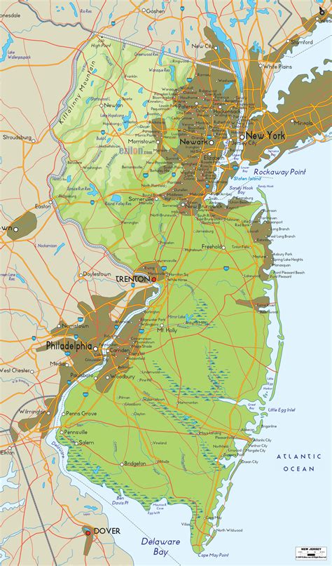 Physical Map Of New Jersey State Usa Ezilon Maps