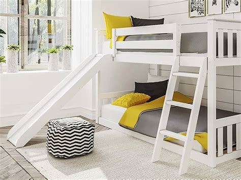 Harper Bright Designs Twin Over Twin Low Bunk Bed With Slide And Ladder