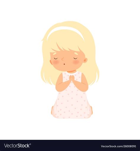 Adorable Little Girl Kneeling In Prayer Cartoon Vector Image