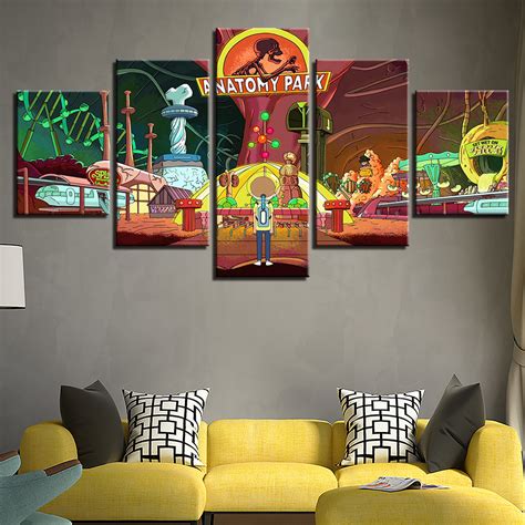 Framed 5 Piece Rick And Morty Hd Printed Canvas Paintings Wall Art Home