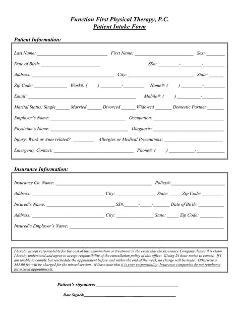 New Patient Intake Form Template Database