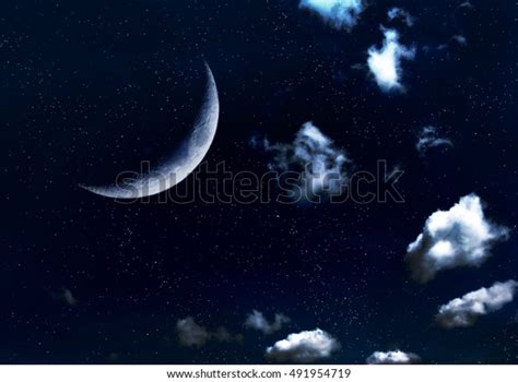 Moon Night Sky Clouds Elements This Stock Illustration 491954719