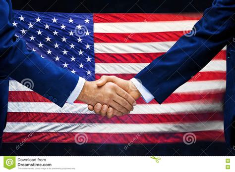 American Flag Handshake Business Stock Image Image Of Alliances