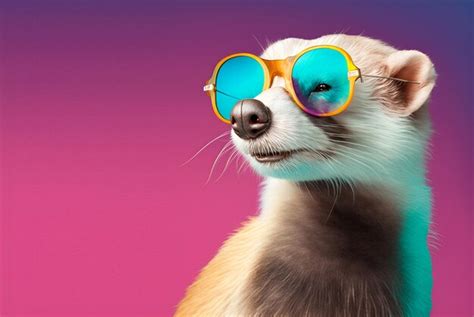 Premium Ai Image A Ferret Wearing Colorful Sunglasses Looks Into The