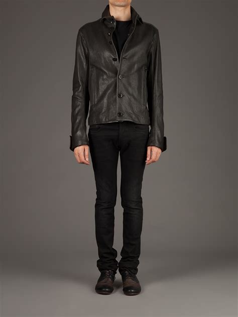 lyst ann demeulemeester leather jacket in black for men