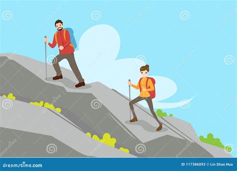Couple Climbing Mountain Stock Vector Illustration Of Caricature