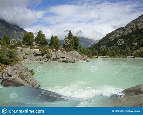 Turquoise Mountain Lake Beautiful Landscape In Altai Stock Photo