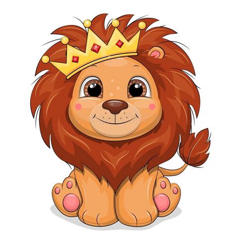 Cute Cartoon Lion King With Golden Crown Stock Vector Illustration