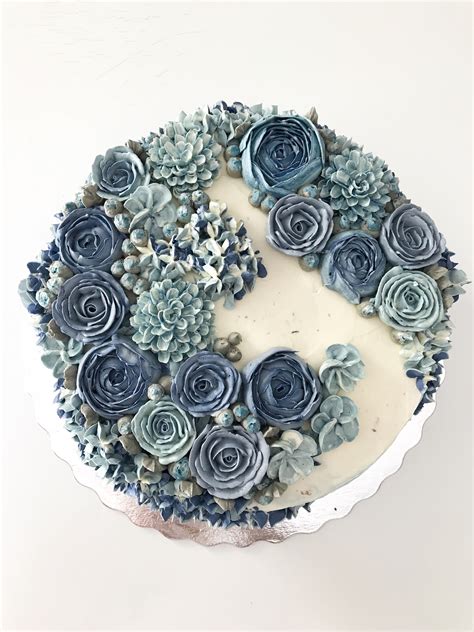 Buttercream Flower Cake Blue Vintage Birthday Cake With Flowers Cake