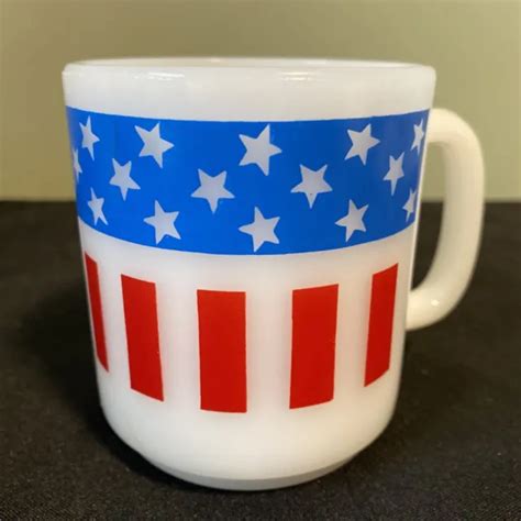 Vintage Glasbake Milk Glass Stars And Stripes Red White Blue Mug Usa American Flag 8 50 Picclick
