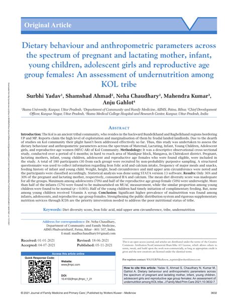 Pdf Dietary Behaviour And Anthropometric Parameters Across The Spectrum Of Pregnant And