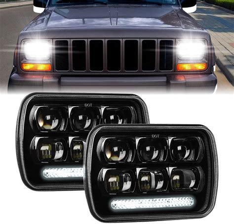 1 Pair 5x7 7x6 Led Headlight For 1984 2001 Jeep Wrangler Yj Cherokee