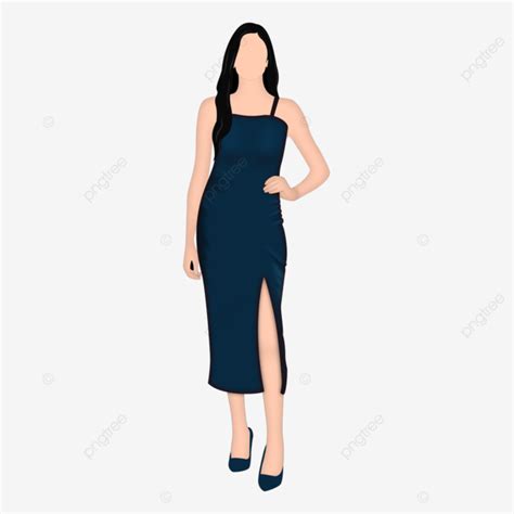 Blue Dress Girl Women Character Character Caricature Woman Girl In