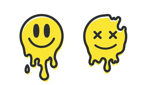 Melt Smile Faces Set Acid Rave Style Psychedelic Positive Emoji