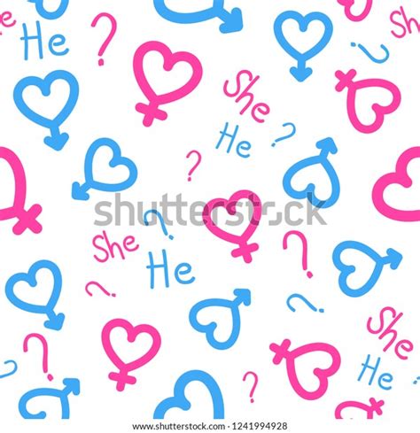 Gender Reveal Party Background Ornate Vector Seamless Pattern With Question Mark Pink And Blue
