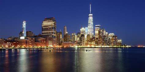 Panorama New York City Skyline At Night Lower Manhattan