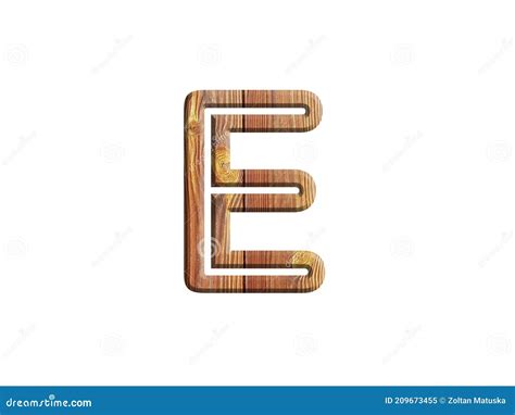 3d Illustration Letter E Brown Color Hard Wood Plank Alphabet Stock