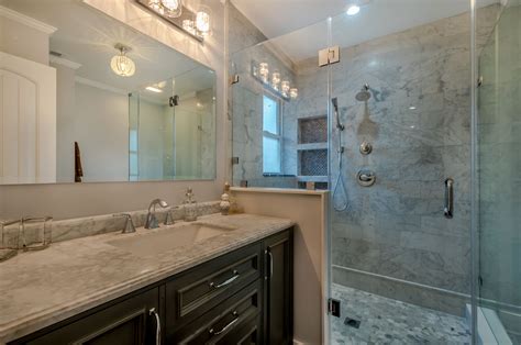 Custom Bathroom Remodel Featuring A Gray Wood Vanity Marble Tiles My Xxx Hot Girl