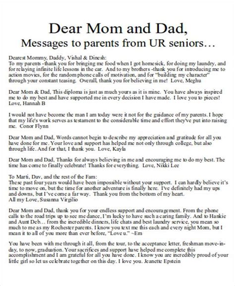 Sample Thank You Letter Mom Examples Word Pdf Parents Free Example