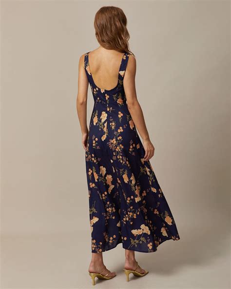The Navy Floral Backless Maxi Dress Navy Floral Print Sleeveless
