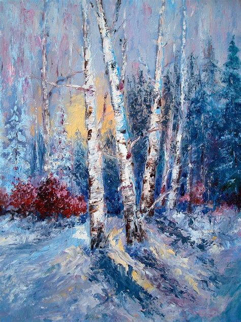 Winter Birch Trees Painting By Holly Ladue Ulrich