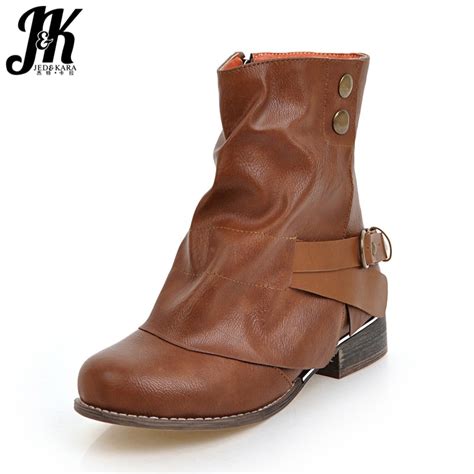 jk new thick heels jackboots women ankle boots round toe zip footwear pu female boots autumn