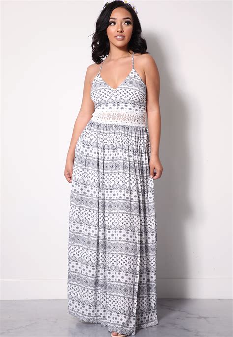 Boho Crochet Trim Maxi Dress Shop Clearance Sale At Papaya Clothing