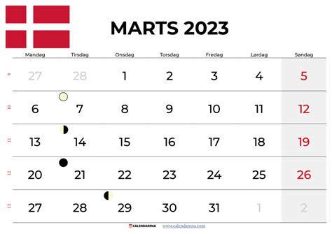 Kalender Marts 2023 Med Uger Danmark