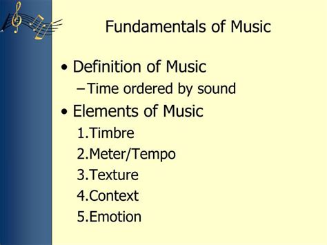 A feature of sound in music that is produced by a particular instrument or voice. PPT - Introduction to Music PowerPoint Presentation - ID:2210019