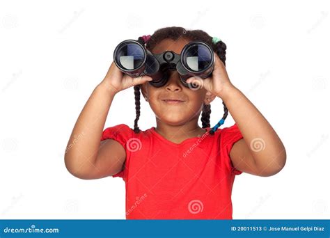 African Little Girl Looking Through Binoculars Stock Image Image Of