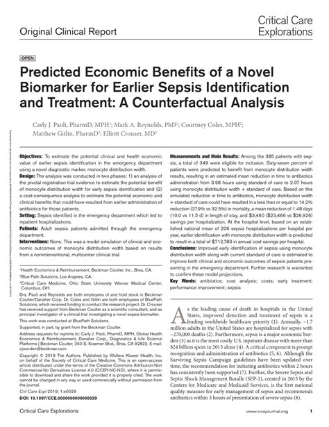 PDF Predicted Economic Benefits Of A Novel Biomarker For Earlier