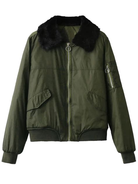 Fur Collar Padded Cargo Bomber Jacket Army Green S Bomber Jacket