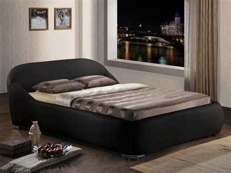 Black Contemporary Sleigh Style Faux Leather Bed Frame Double 4ft 6