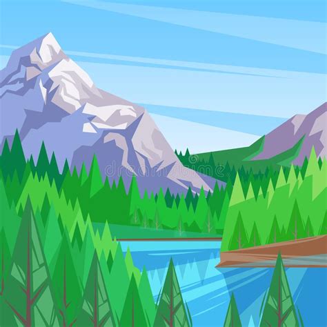 Landscape With Pine Forest And Mountain Background Stock Illustration