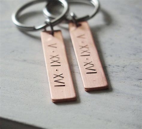 Couples Personalized Roman Numeral Keychains Copper His Her
