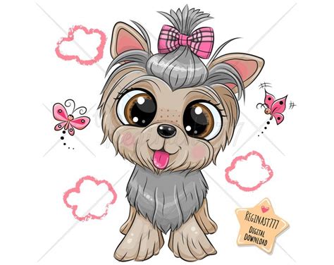 Cute Yorki Dog Png Digital Download Clipart Yorkshire Etsy Cartoon