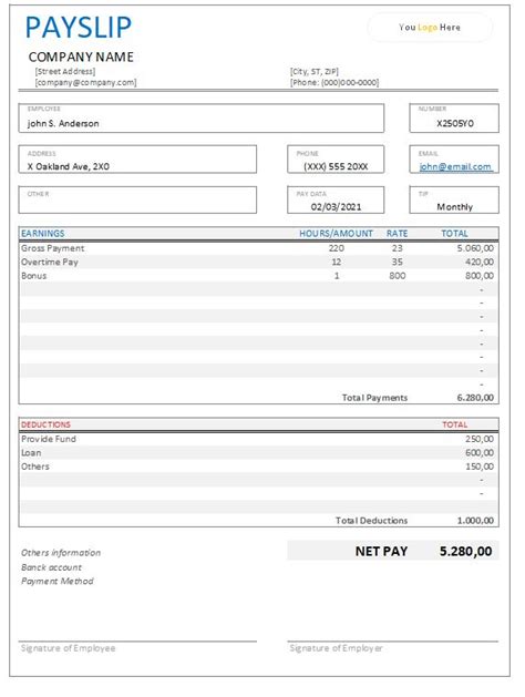 Payslip Templates Word Excel Pdf Formats