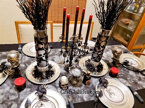 Elegant Halloween Themed Wedding Goth Dinner Party Centerpiece Idea