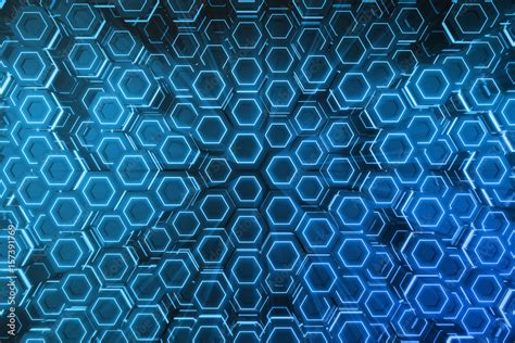 Abstract Blue Of Futuristic Surface Hexagon Pattern Hexagonal