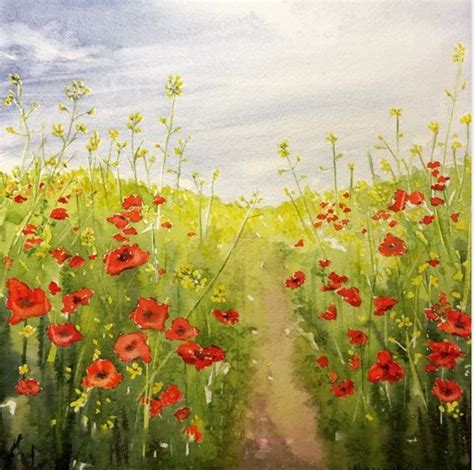 Learn the techniques for layering paint, building structure. Watercolor Poppies in 2020 | Poppy field painting ...