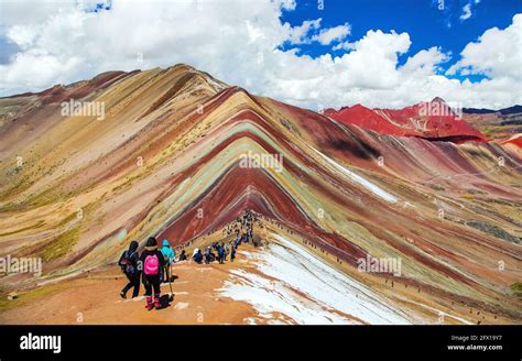 Rainbow Mountains Or Vinicunca Montana De Siete Colores With People