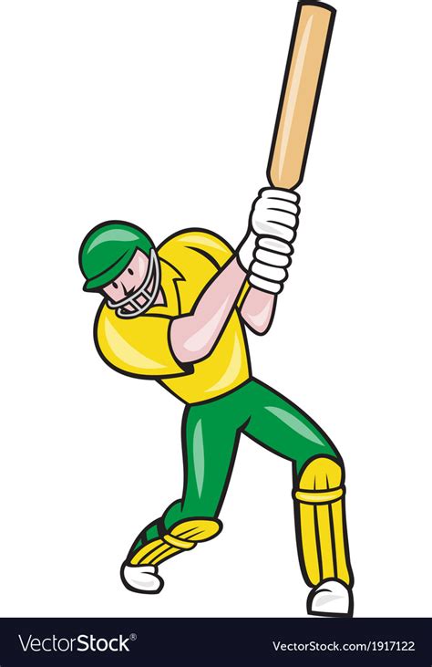 Cricket Player Batsman Batting Front Cartoon Vector Image