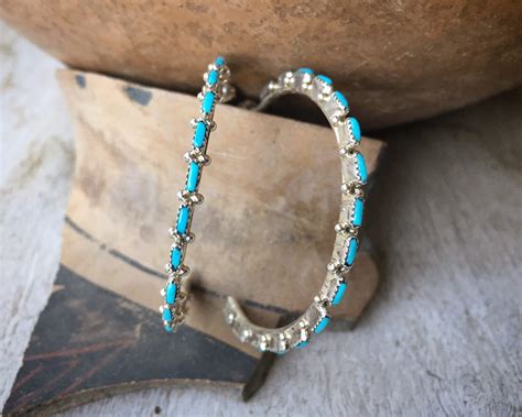 Medium Sized Turquoise Hoop Earrings For Women Zuni Native American