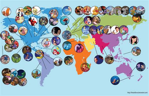 Carte Du Monde Des Dessins Animés Disney