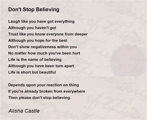 Dont Stop Believing By Alisha Castle Dont Stop Believing Poem