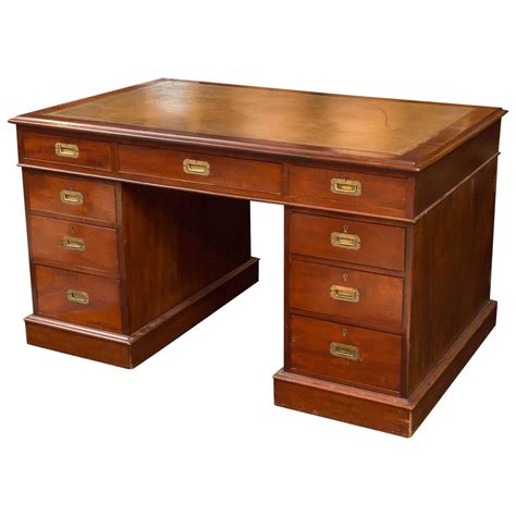 Mahogany Campaign Partners Desk, circa 1860 - Garden Court Antiques