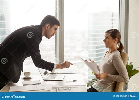 Annoyed Boss Arguing With Female Employee Stock Photo Image Of