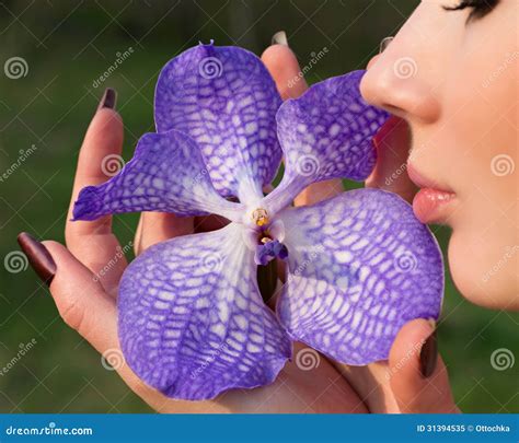 Woman Holding Orchid Flower Stock Image Image Of Summer Violet 31394535